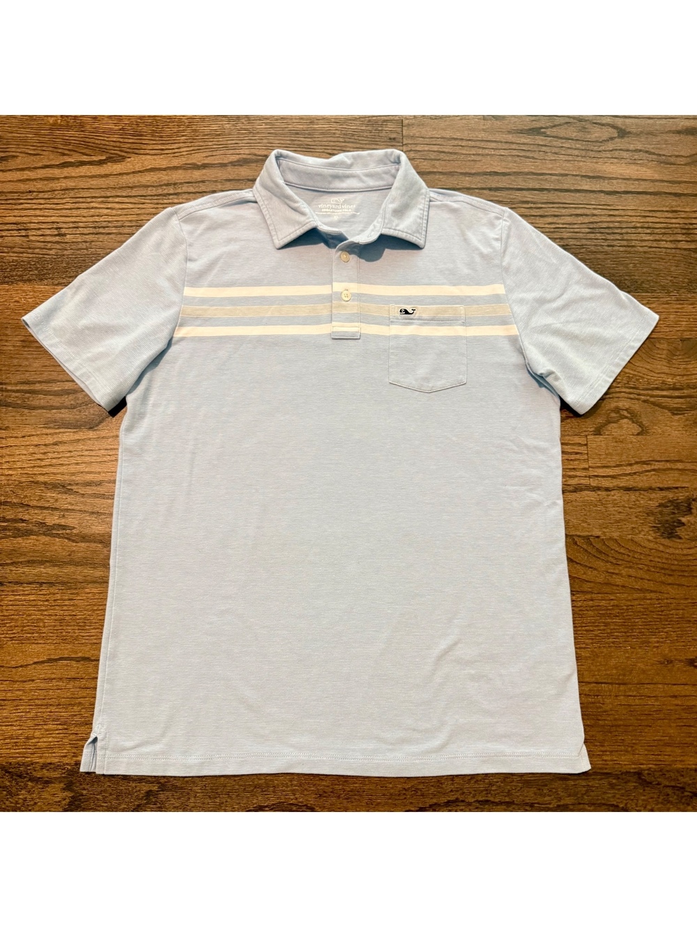 Vineyard Vines Edgartown Light Blue & White Striped Boy's Polo SZ XL